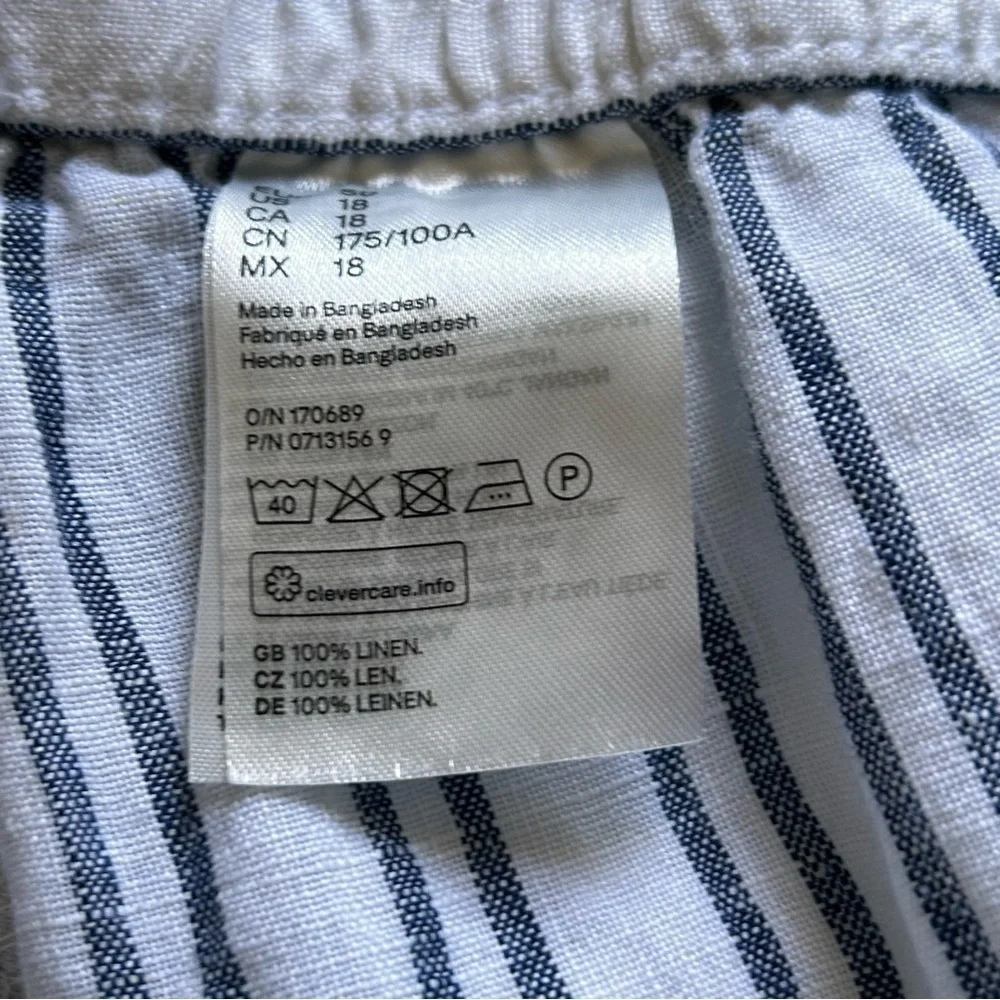 H&M 100% Linen Stripe Drawstring waist Pants Women size 18 NWT